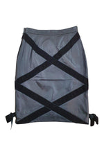 Load image into Gallery viewer, VALENTINO Vintage Black Leather Velvet Trim Knee Length Skirt (40)-Valentino-The Freperie
