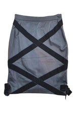 Load image into Gallery viewer, VALENTINO Vintage Black Leather Velvet Trim Knee Length Skirt (40)-Valentino-The Freperie
