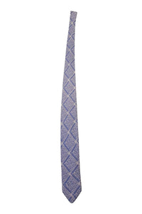 VALENTINO Men's 100% Wool Blue Tie With Cream Check Repeat (55L)-Valentino-The Freperie