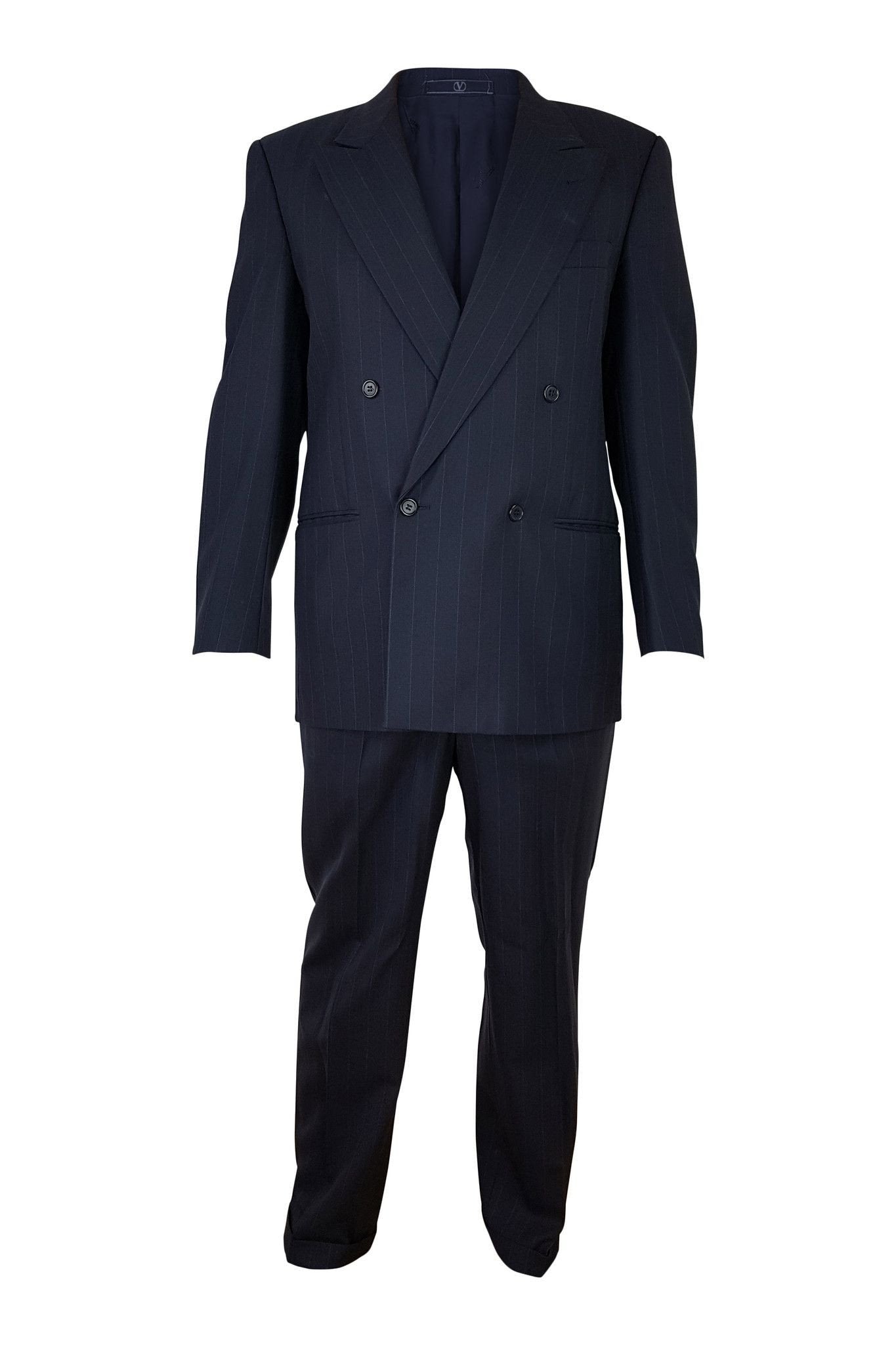 VALENTINO Double Breasted Navy Pinstripe Wool Suit-Valentino-The Freperie