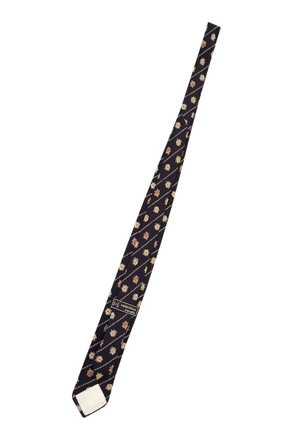 VALENTINO Vintage Silk Black Tie Abstract Print Repeat (55")-Valentino-The Freperie