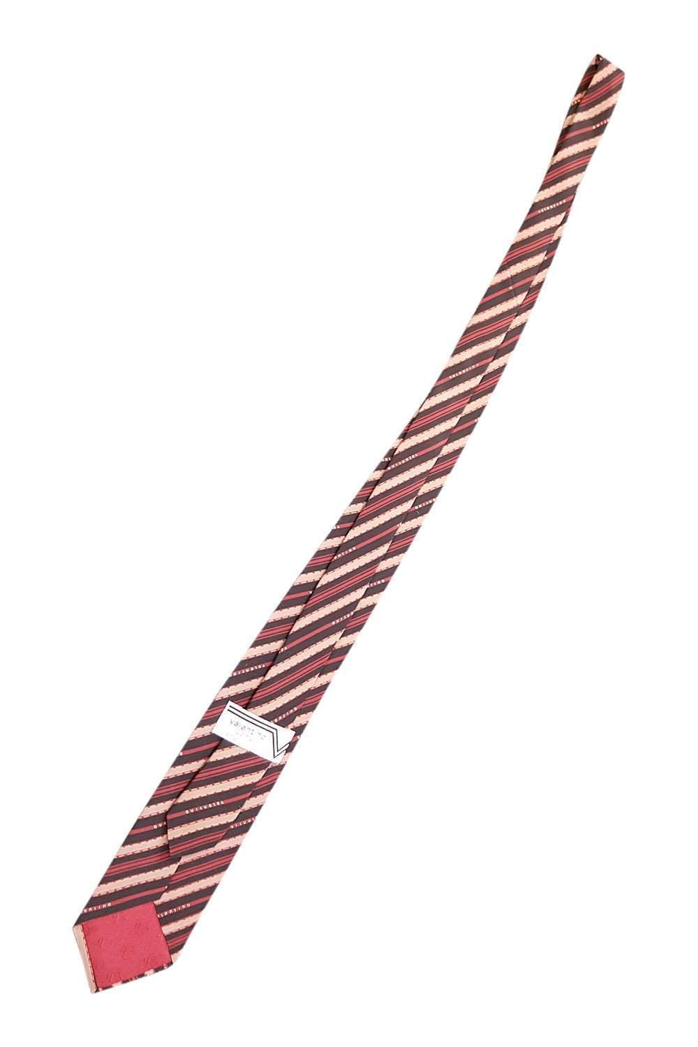 VALENTINO Vintage Silk Brown Red Cream Stripe Tie-Valentino-The Freperie