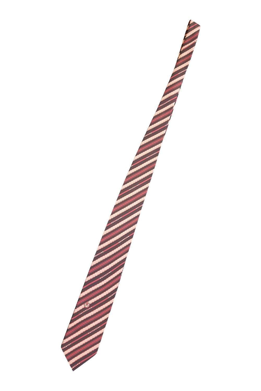 VALENTINO Vintage Silk Brown Red Cream Stripe Tie-Valentino-The Freperie