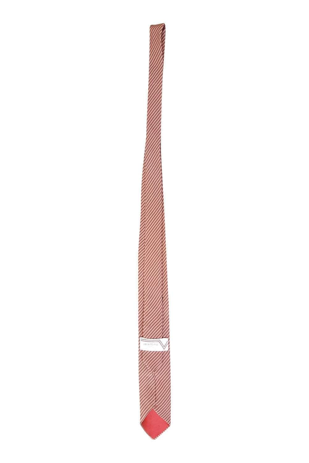 VALENTINO Vintage Silk Brown Tie Red Grey Stripe Repeat-Valentino-The Freperie