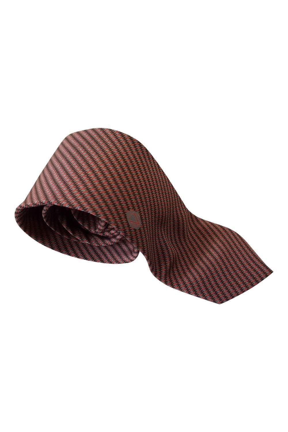 VALENTINO Vintage Silk Brown Tie Red Grey Stripe Repeat-Valentino-The Freperie