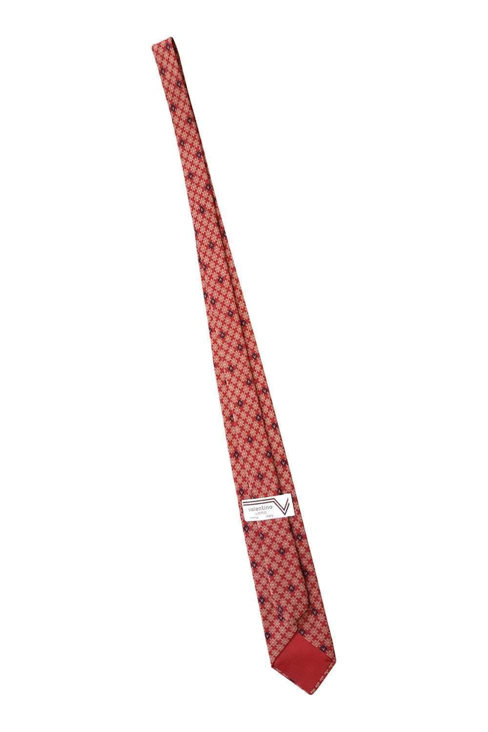 VALENTINO Vintage Silk Red Tie With Grey Argyle Print Repeat-Valentino-The Freperie