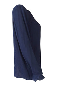 VALENTINO Navy Blue 100% Silk Pin Tuck Blouse (40 / 6)-Valentino-The Freperie