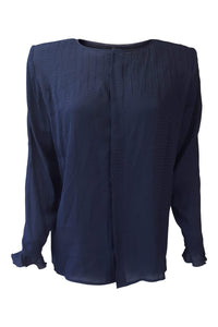 VALENTINO Navy Blue 100% Silk Pin Tuck Blouse (40 / 6)-Valentino-The Freperie