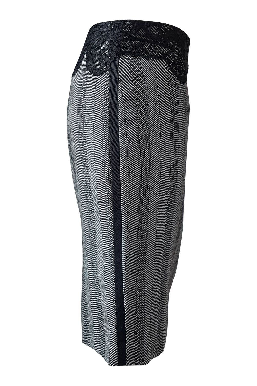 VERSACE Grey Lace Edged Pencil Skirt (IT 38)-Versace-The Freperie