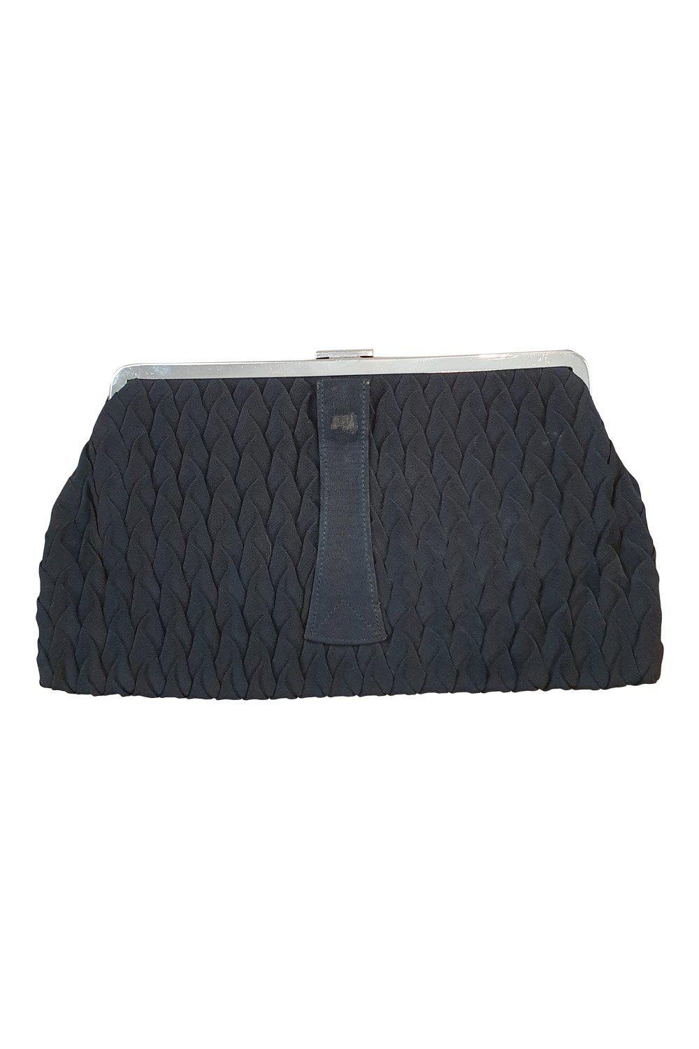 VINTAGE 1920s Ortella Black Ruched Clasp Front Clutch Purse (S)-Unbranded-The Freperie