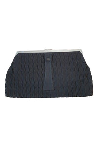 VINTAGE 1920s Ortella Black Ruched Clasp Front Clutch Purse (S)-Unbranded-The Freperie
