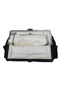 VINTAGE 1920s Ortella Black Ruched Clasp Front Clutch Purse (S)-Unbranded-The Freperie
