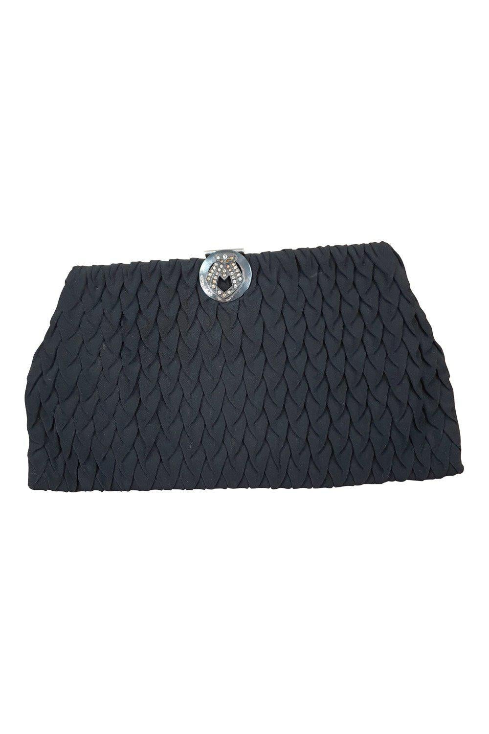 VINTAGE 1920s Ortella Black Ruched Clasp Front Clutch Purse (S)-Unbranded-The Freperie