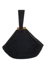 Load image into Gallery viewer, VINTAGE 1930s 1940s Black Silk Fabric Brass Frame Wristlet Bag (S)-The Freperie

