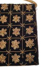 Load image into Gallery viewer, VINTAGE 1930s Black Velvet Embroidered Gold Five Point Flower Repeat Zardozi (S)-The Freperie
