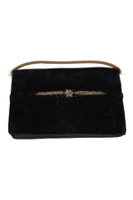 Load image into Gallery viewer, VINTAGE 1930s Black Velvet Embroidered Silver Gold Sunflower Style Zardozi Bag S-The Freperie
