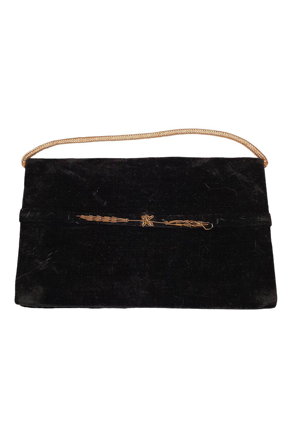VINTAGE 1930s Black Velvet Embroidered Yellow Gold Floral Arch Sunburst Zardozi (S)-The Freperie