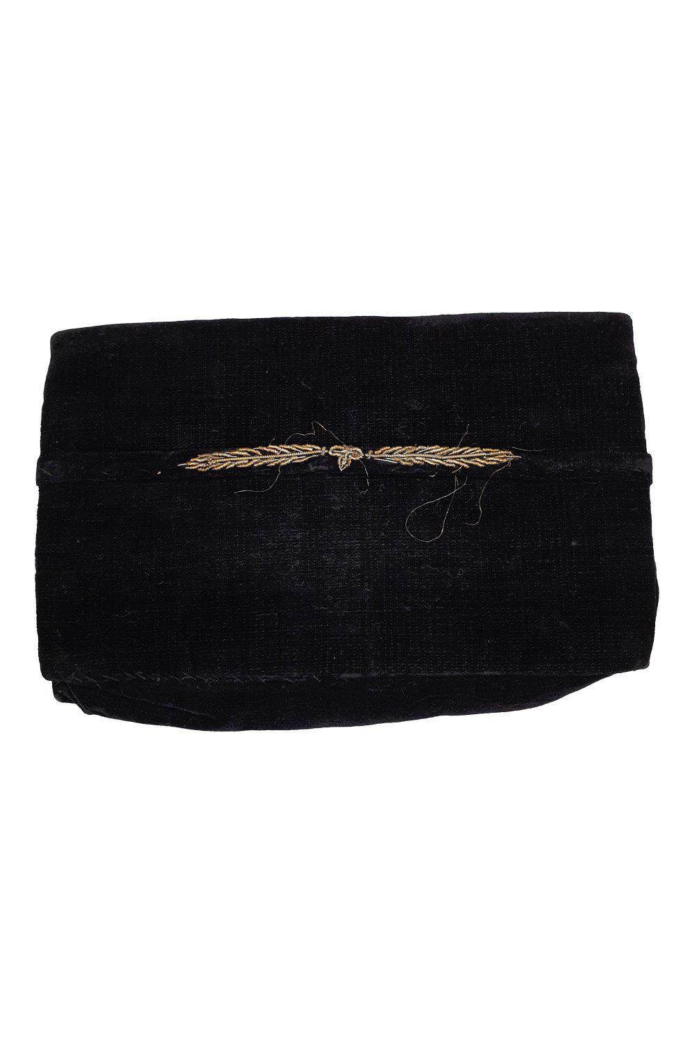 VINTAGE 1930s Black Velvet Handmade Embroidered Floral Zardozi Clutch Evening Bag (S)-Unbranded-The Freperie