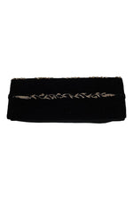 Load image into Gallery viewer, VINTAGE 1930s Black Velvet Long Rectangular Embroidered Striped Zardozi Clutch Bag (S)-Unbranded-The Freperie
