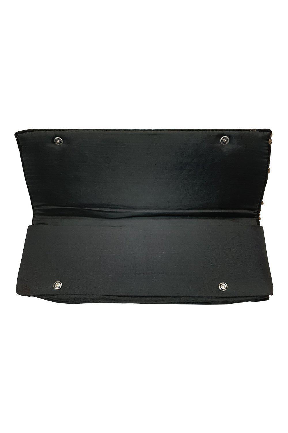 VINTAGE 1930s Black Velvet Long Rectangular Embroidered Striped Zardozi Clutch Bag (S)-Unbranded-The Freperie