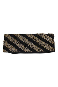 VINTAGE 1930s Black Velvet Long Rectangular Embroidered Striped Zardozi Clutch Bag (S)-Unbranded-The Freperie