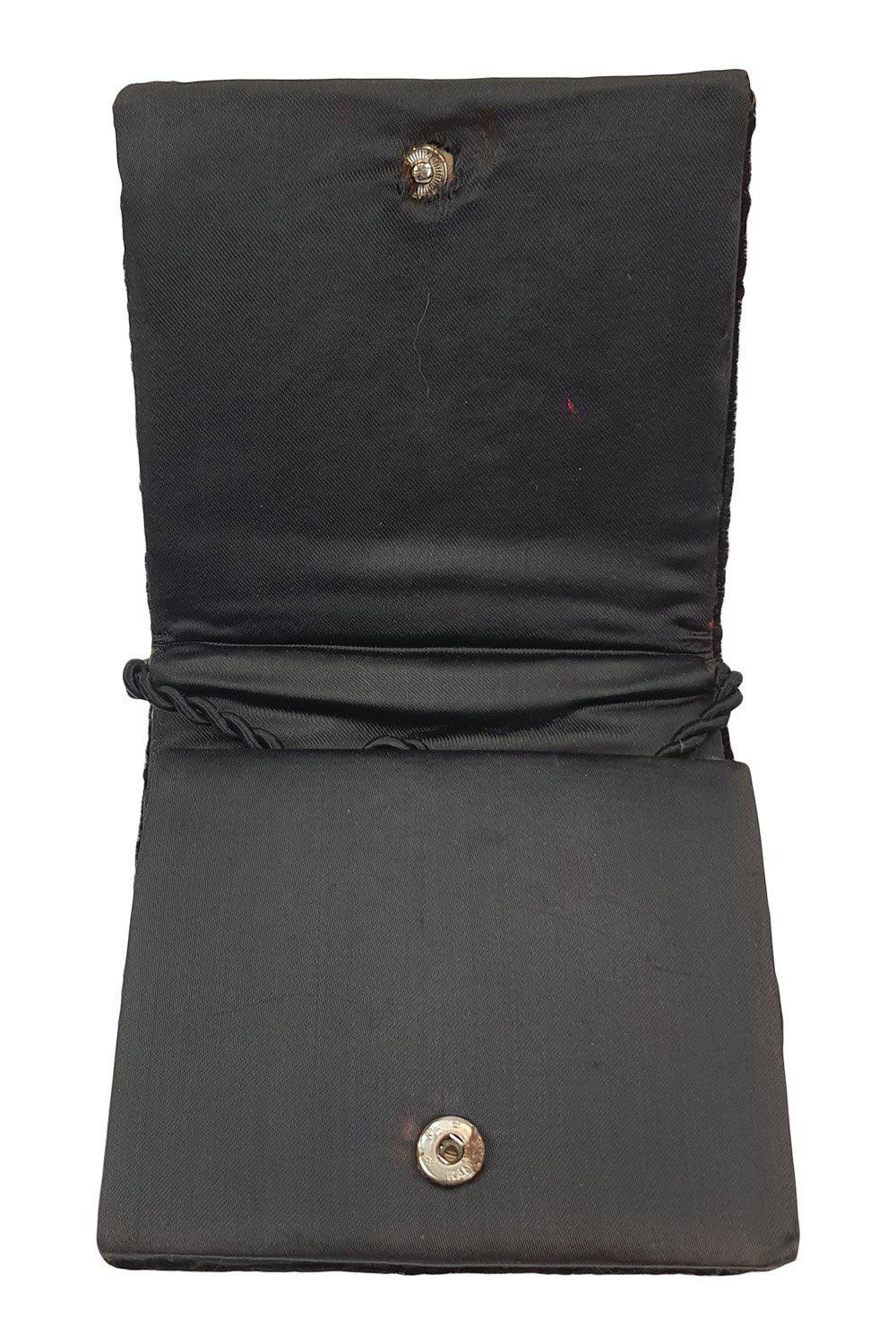 VINTAGE 1950s Small Black Velvet Square Embroidered Crossbody Zardozi Bag (S)-Unbranded-The Freperie