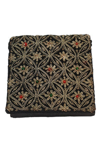 VINTAGE 1950s Small Black Velvet Square Embroidered Crossbody Zardozi Bag (S)-Unbranded-The Freperie