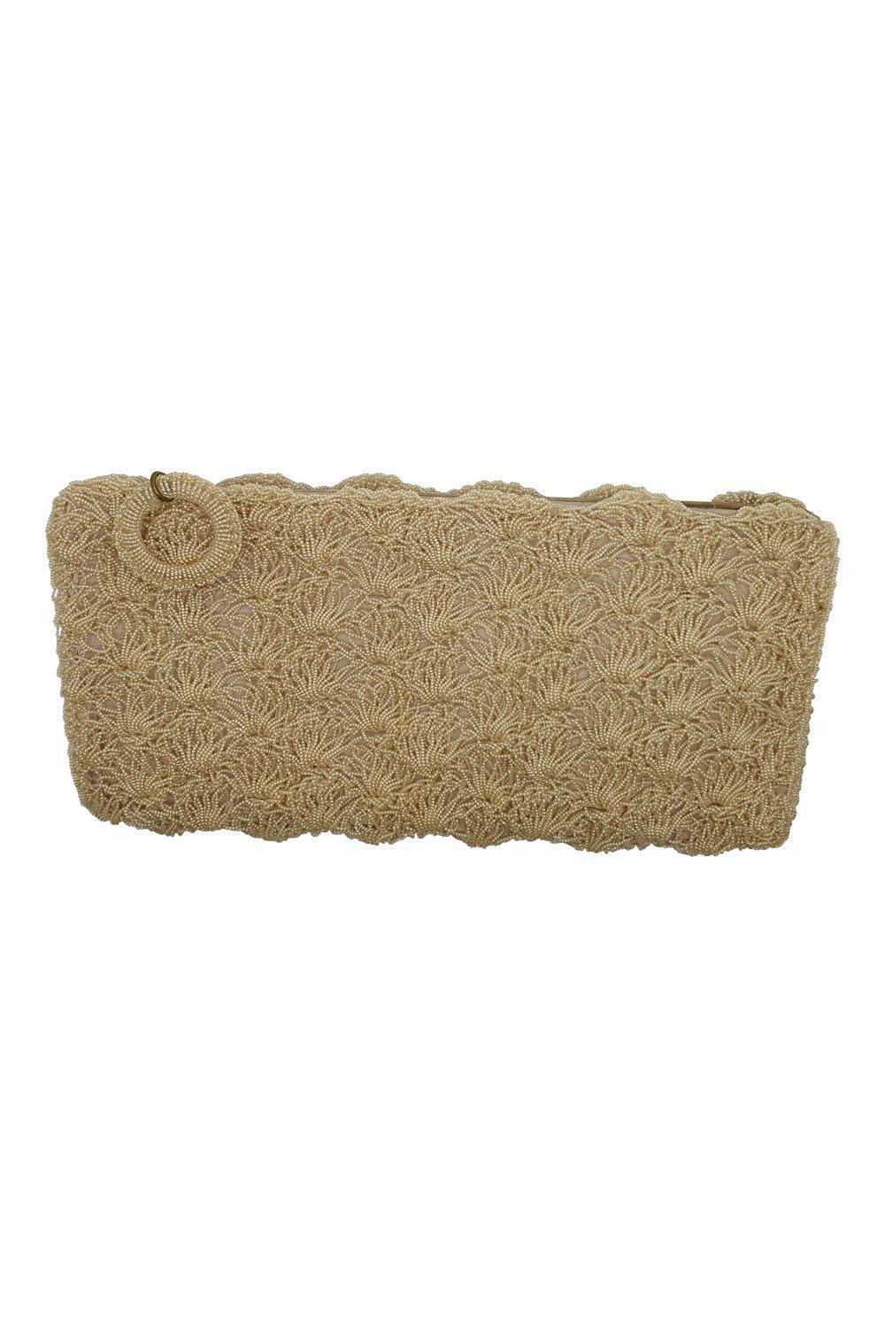 UNLABELLED VINTAGE light taupe shell woven clutch bag (M)-Unlabelled-The Freperie