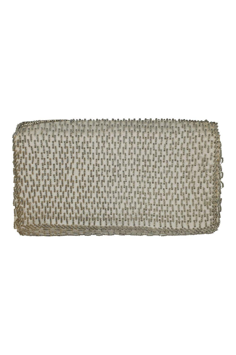 VINTAGE 1950s 1960s Silver Microbeaded Art Deco Style Envelope Purse (S)-The Freperie