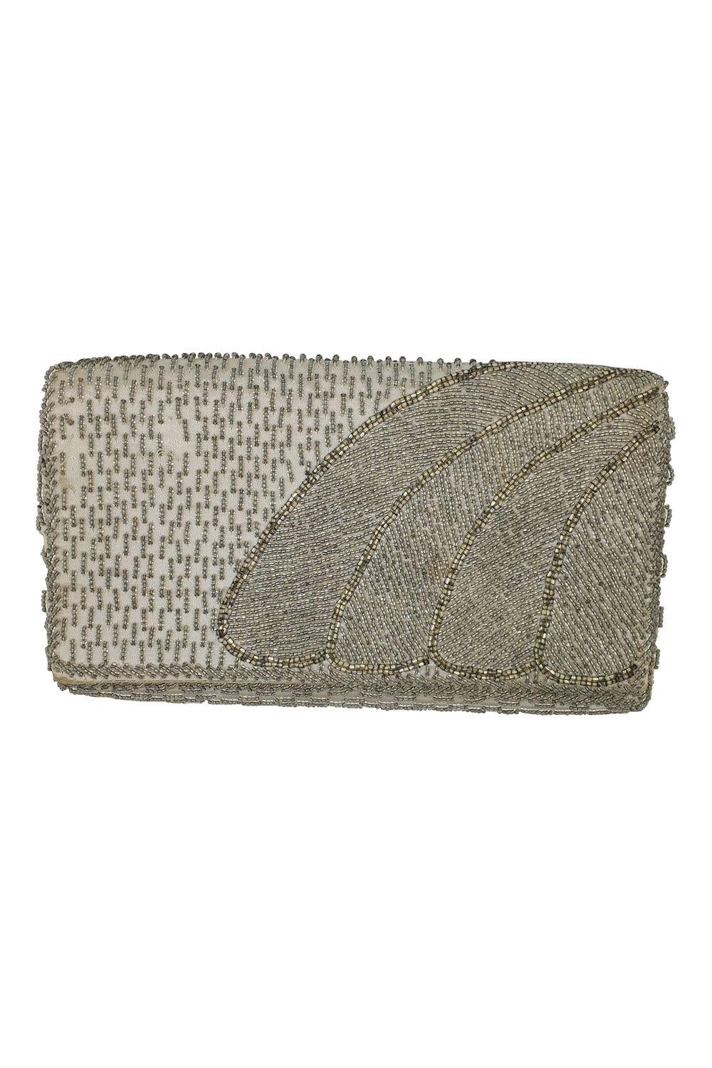 VINTAGE 1950s 1960s Silver Microbeaded Art Deco Style Envelope Purse (S)-The Freperie