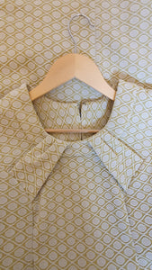 VINTAGE 1970s Green and White Geometric Shift Dress (40)-The Freperie
