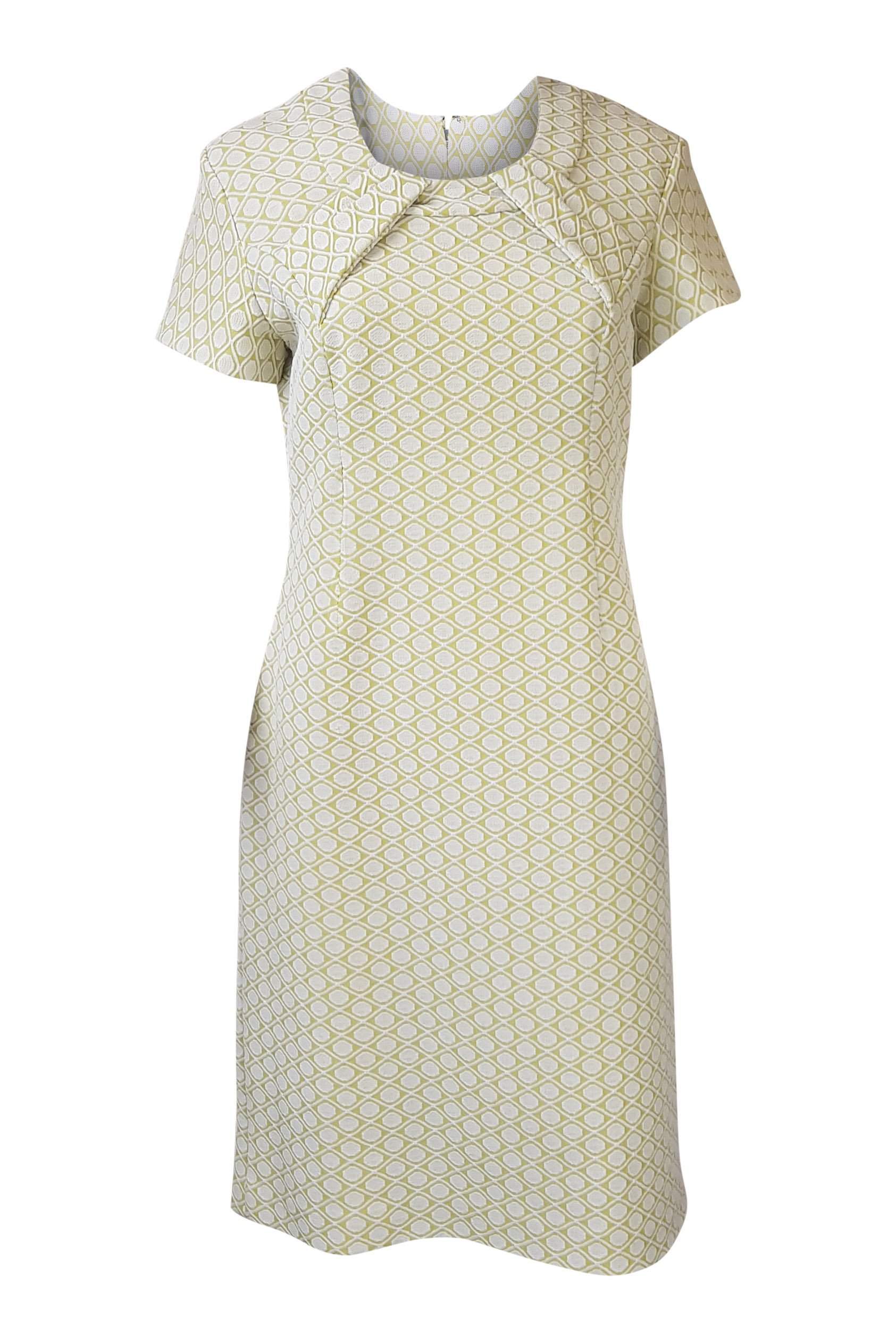 UNBRANDED Lime Green And White Geometric Vintage Dress (UK 14)-Unbranded-The Freperie