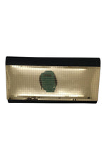 Load image into Gallery viewer, VINTAGE 1980s 1990s Black Fabric Gold Mosaic Front Envelope Clutch (S)-The Freperie
