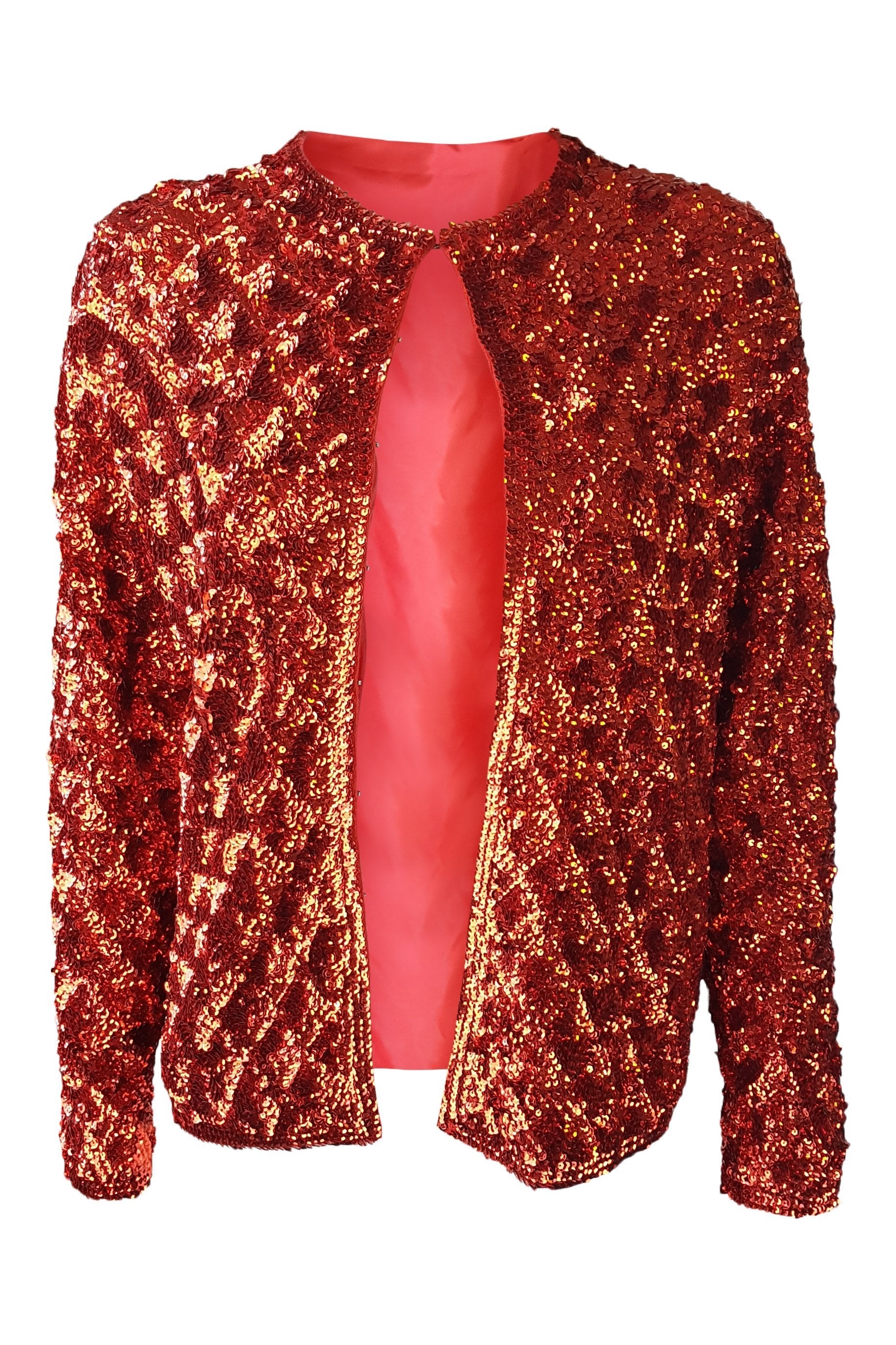 VINTAGE Red Sequinned Open Front Jacket-Unbranded-The Freperie