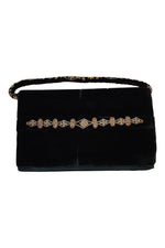 Load image into Gallery viewer, VINTAGE Black Velvet Jewel Embellished Embroidered Zardozi Handbag (S)-Unbranded-The Freperie
