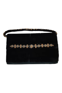 VINTAGE Black Velvet Jewel Embellished Embroidered Zardozi Handbag (S)-Unbranded-The Freperie