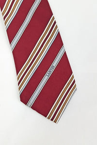VINTAGE LANVIN 100% Silk Red Blue Brown Stripe Tie-LANVIN-The Freperie