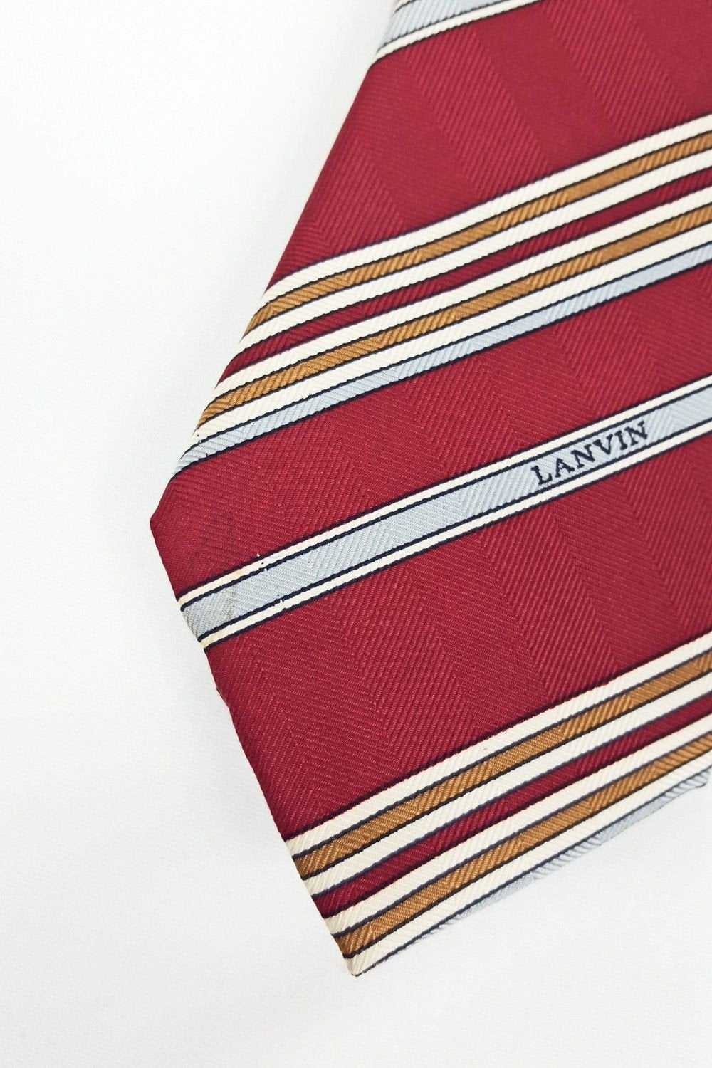 VINTAGE LANVIN 100% Silk Red Blue Brown Stripe Tie-LANVIN-The Freperie