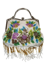 Load image into Gallery viewer, VINTAGE White Floral Embroidered Silver Top Handle Bag (M)-Unbranded-The Freperie
