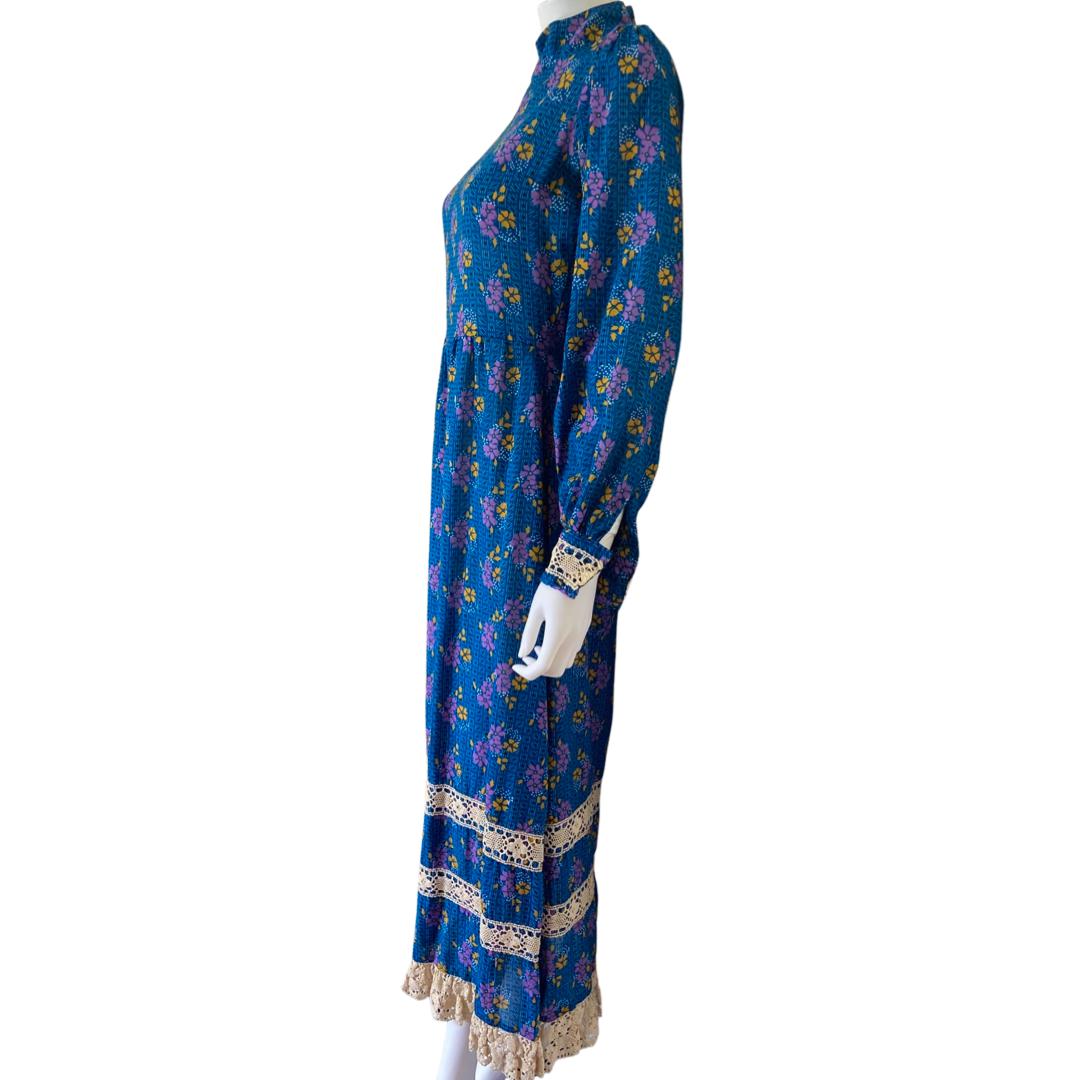 VIVIEN SMITH Vintage Floral Maxi Dress Blue Size: S-The Freperie