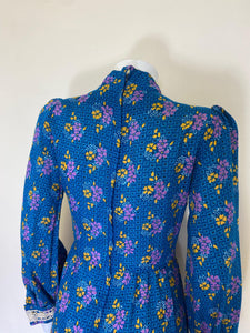 VIVIEN SMITH Vintage Floral Maxi Dress Blue Size: S-The Freperie