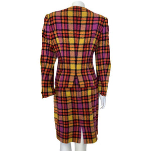Vintage Betty Barclay Checked Wool Suit Orange Pink Red UK 8 | US 4-The Freperie