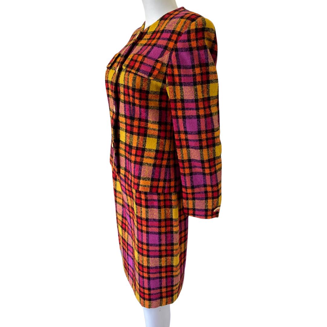 Vintage Betty Barclay Checked Wool Suit Orange Pink Red UK 8 | US 4-The Freperie