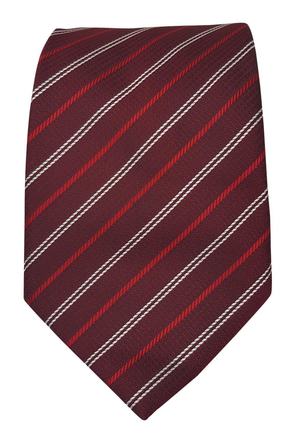 YALY 100% Silk Hand Made Deep Red Tie Diagonal Stripe Repeat (63")-Yaly-The Freperie