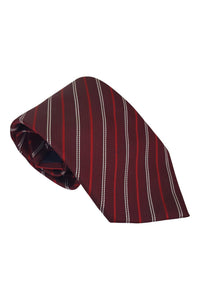 YALY 100% Silk Hand Made Deep Red Tie Diagonal Stripe Repeat (63")-Yaly-The Freperie
