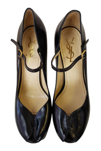 YVES SAINT LAURENT Black Leather 5.5 Inch Tribute Mary Jane Shoes (UK 6.5)-Yves Saint Laurent-The Freperie