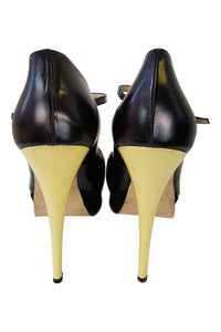 YVES SAINT LAURENT Black Leather 5.5 Inch Tribute Mary Jane Shoes (UK 6.5)-Yves Saint Laurent-The Freperie