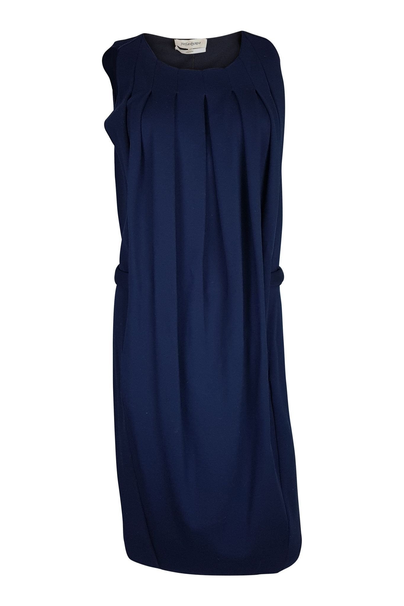 YVES SAINT LAURENT Pleated Front Sheath Dress (10)-Yves Saint Laurent-The Freperie