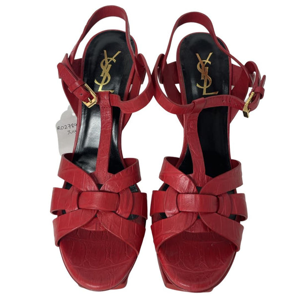 Yves Saint Laurent Brown Patent Leather Tribute 105 Sandals Size 9.5/40 -  Yoogi's Closet