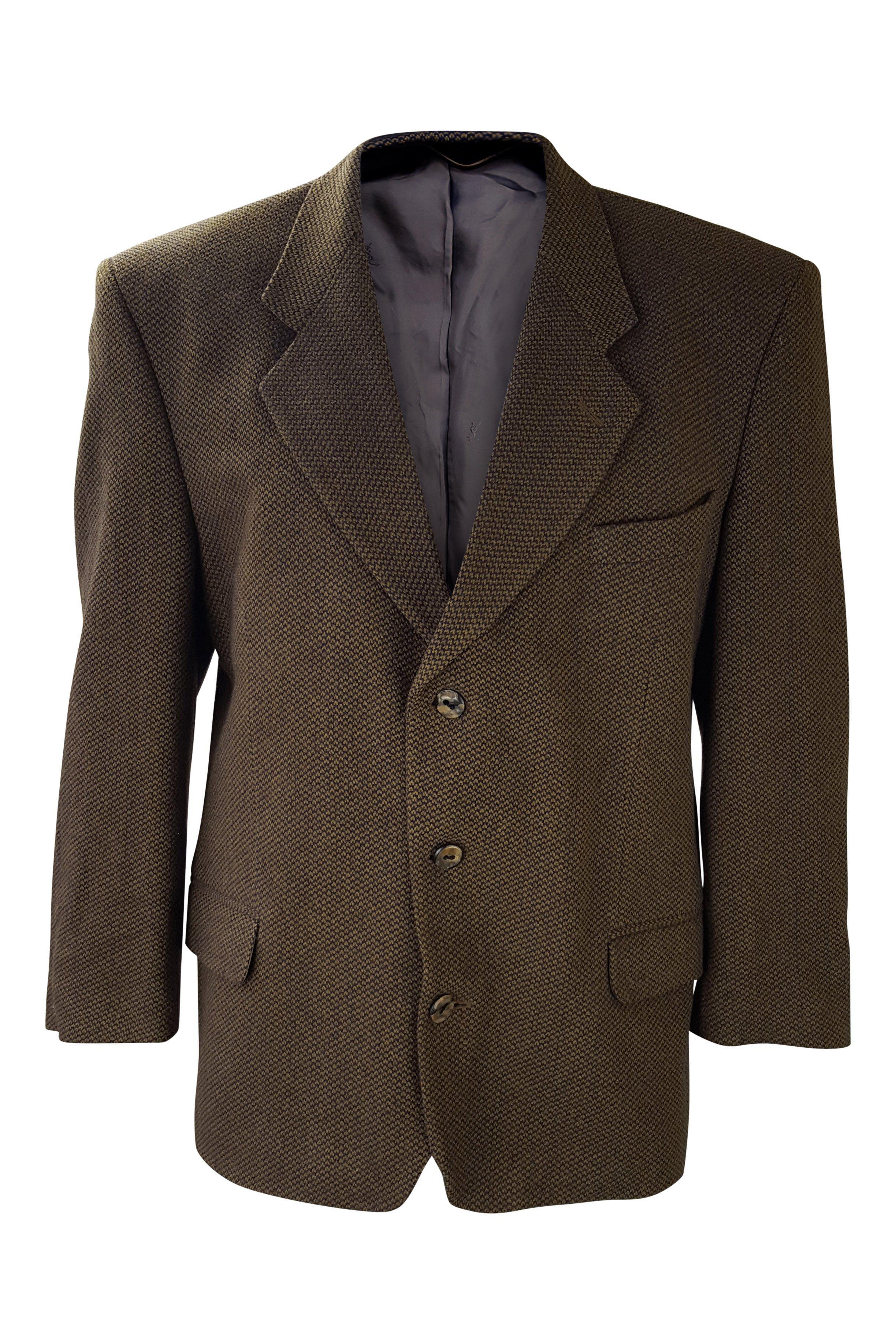 YVES SAINT LAURENT Men's Vintage Brown Wool Blend Single Breast Jacket-Yves Saint Laurent-The Freperie